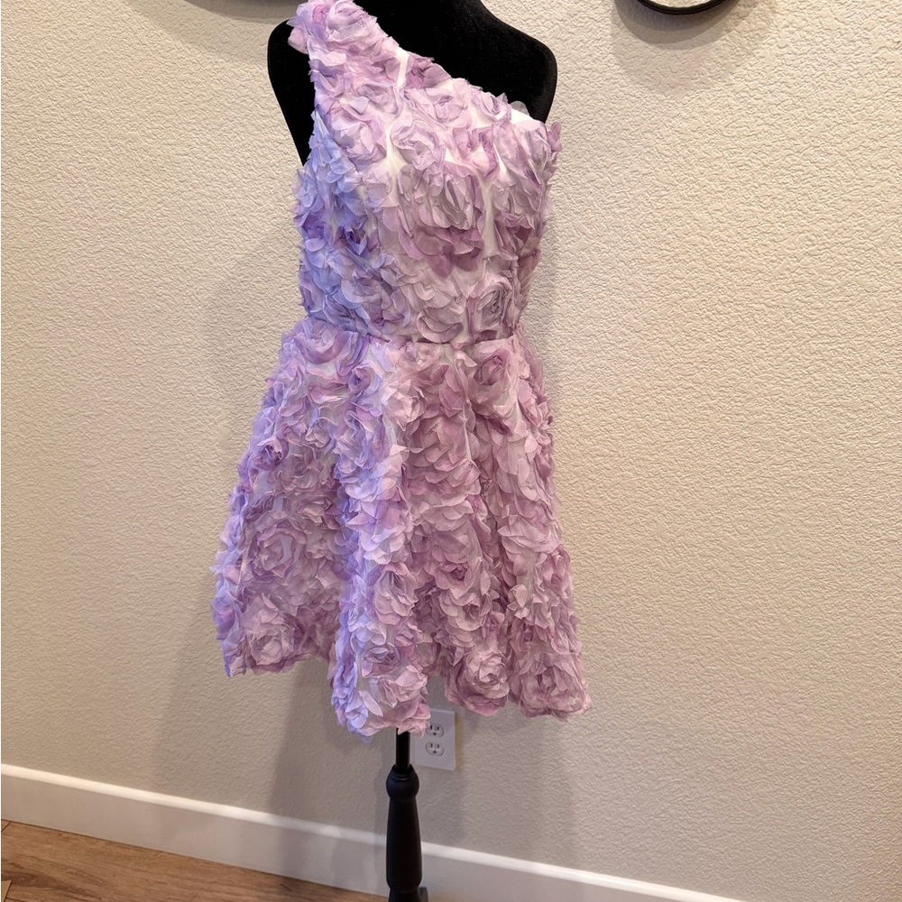 Fun Lavender 3D Floral One-Shoulder Dress NWOT